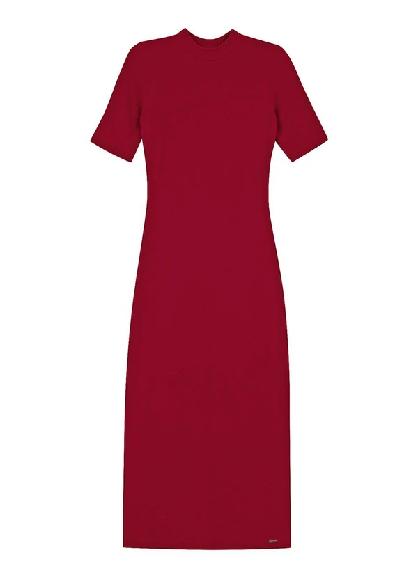 Marialícia - Vestido Midi Canelado com Fenda Vermelho 3