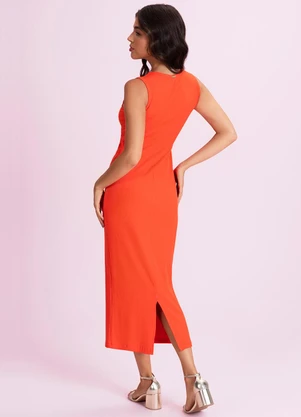 Angel - Vestido Midi Canelado Laranja - ANGEL