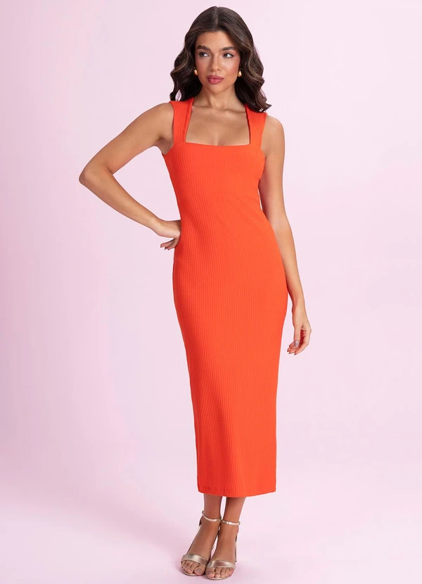 Angel - Vestido Midi Canelado Laranja