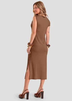 Dianna - Vestido Midi Canelado Marrom - DIANNA