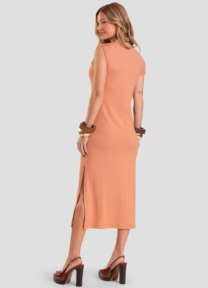 Dianna - Vestido Midi Canelado Marrom - DIANNA