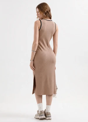 Cativa - Vestido Midi Canelado Marrom - CATIVA