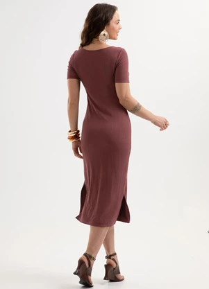 Cativa - Vestido Midi Canelado Marrom - CATIVA