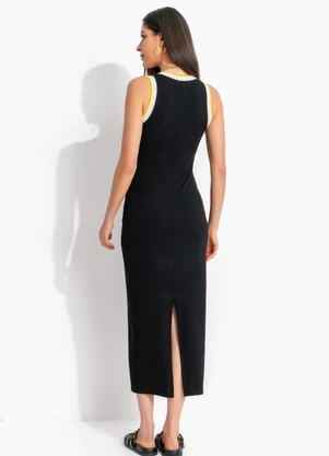 Colcci - Vestido Midi Canelado Preto - COLCCI