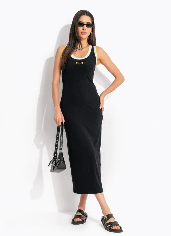 Colcci - Vestido Midi Canelado Preto