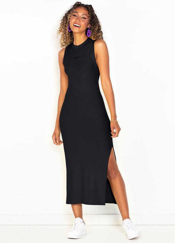 Colcci - Vestido Midi Canelado Preto