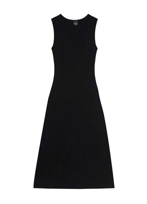 Malwee - Vestido Mídi Canelado Preto