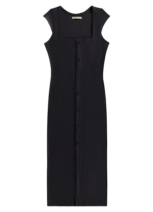 Angel - Vestido Midi Canelado Preto - ANGEL