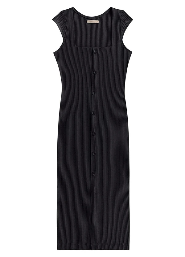 Angel - Vestido Midi Canelado Preto