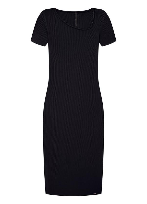 Lunender - Vestido Midi Canelado Preto