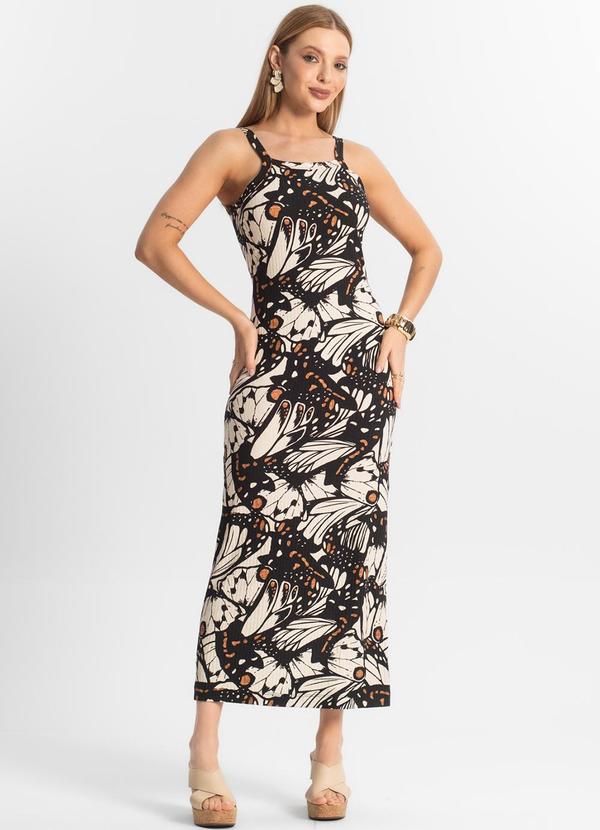 Select - Vestido Midi Canelado Preto