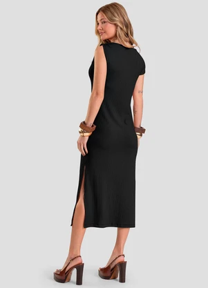 Dianna - Vestido Midi Canelado Preto - DIANNA
