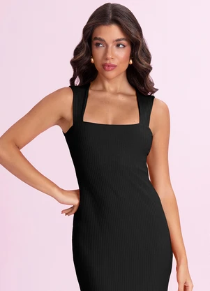 Angel - Vestido Midi Canelado Preto - ANGEL