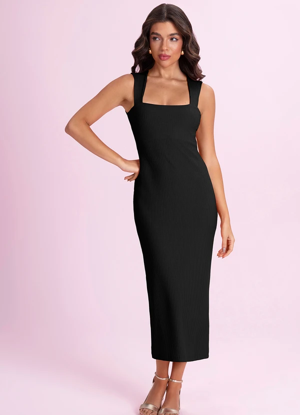 Angel - Vestido Midi Canelado Preto