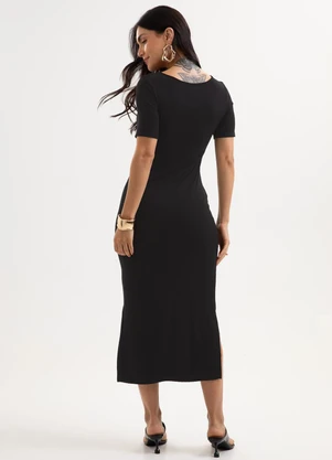 Cativa - Vestido Midi Canelado Preto - CATIVA