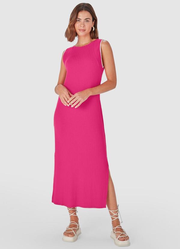 Malwee - Vestido Midi Canelado Rosa Escuro