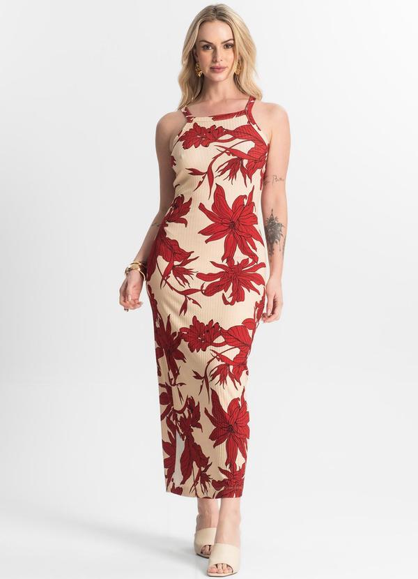 Select - Vestido Midi Canelado Vermelho