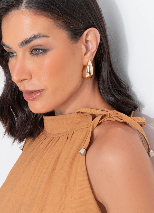 Quintess - Vestido Midi Caramelo em Alfaiataria com Amarração e Fendas