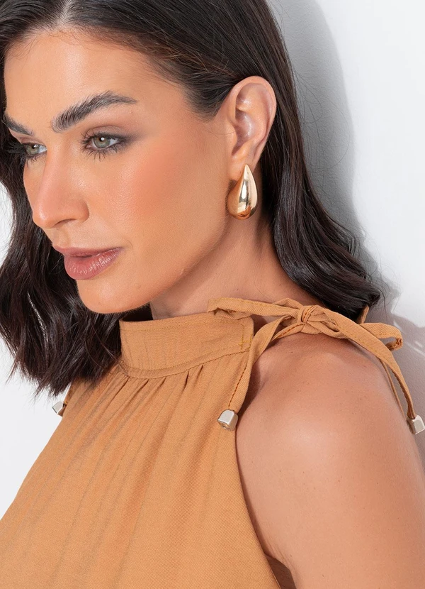 Quintess - Vestido Midi Caramelo em Alfaiataria com Amarração e Fendas