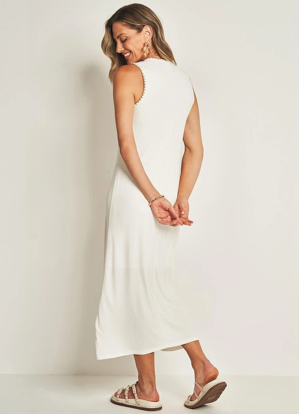 Doce Trama - Vestido Midi Cavado em Ribana Texturizada Branco 2
