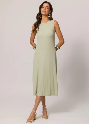 Doce Trama - Vestido Midi Cavado em Ribana Texturizada Verde - DOCE TRAMA