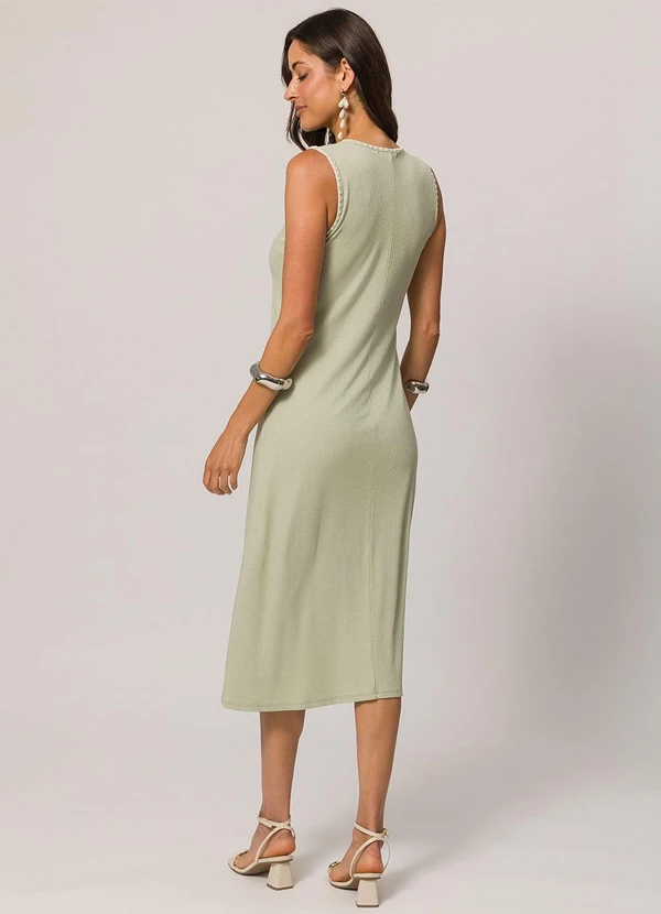 Doce Trama - Vestido Midi Cavado em Ribana Texturizada Verde 2