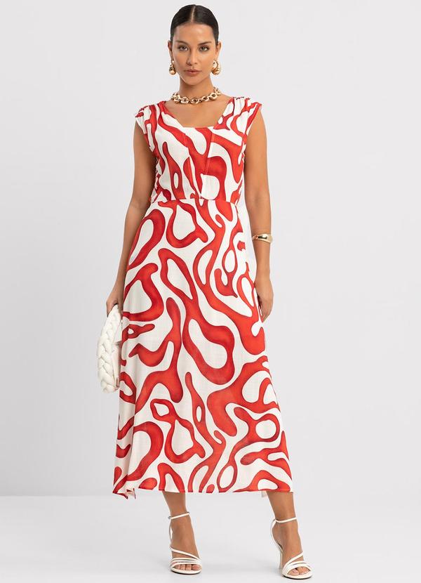 Lunender - Vestido Midi Chá Abertura Lateral Vermelho