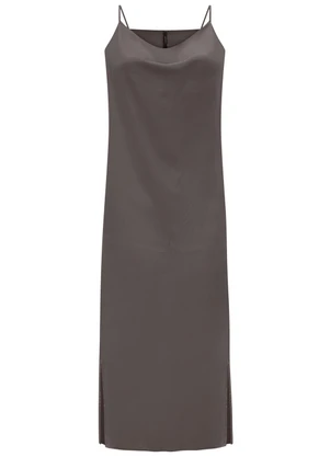 Lunender - Vestido Midi Chá com Alças Finas Cinza - LUNENDER