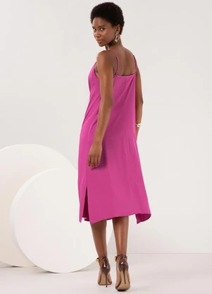Lunender - Vestido Midi Chá com Alças Finas Rosa - LUNENDER