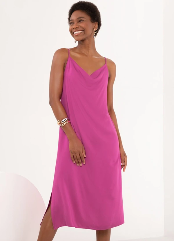 Lunender - Vestido Midi Chá com Alças Finas Rosa 3