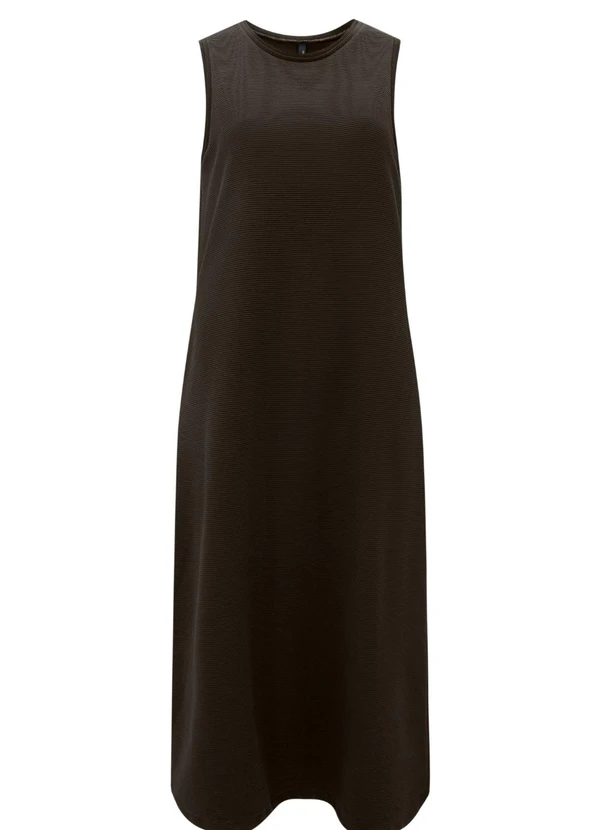 Lunender - Vestido Midi Chá com Bolsos em Moletom Marrom