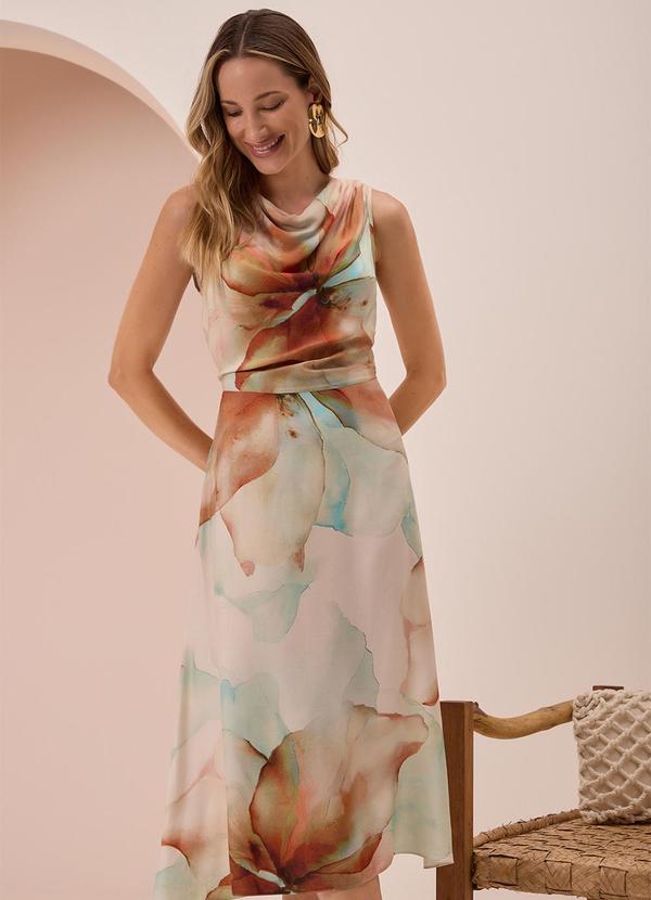 Lunender - Vestido Midi Chá com Decote Degagê Marrom 3