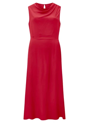 Lunender - Vestido Midi Chá com Decote Degagê Vermelho - LUNENDER