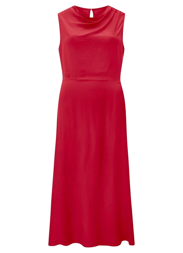 Lunender - Vestido Midi Chá com Decote Degagê Vermelho