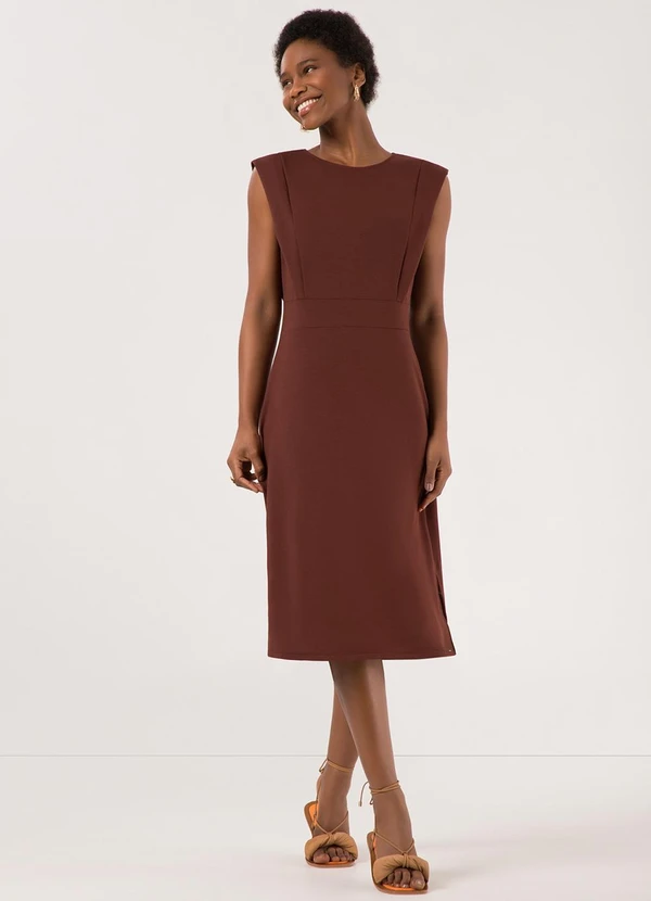 Lunender - Vestido Midi Chá com Fendas Laterais Marrom