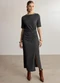 Lunender - Vestido Midi Chá com Franzidos Texturizada Cinza - variação: Cinza