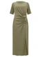 Lunender - Vestido Midi Chá com Franzidos Texturizada Cinza - variação: Verde