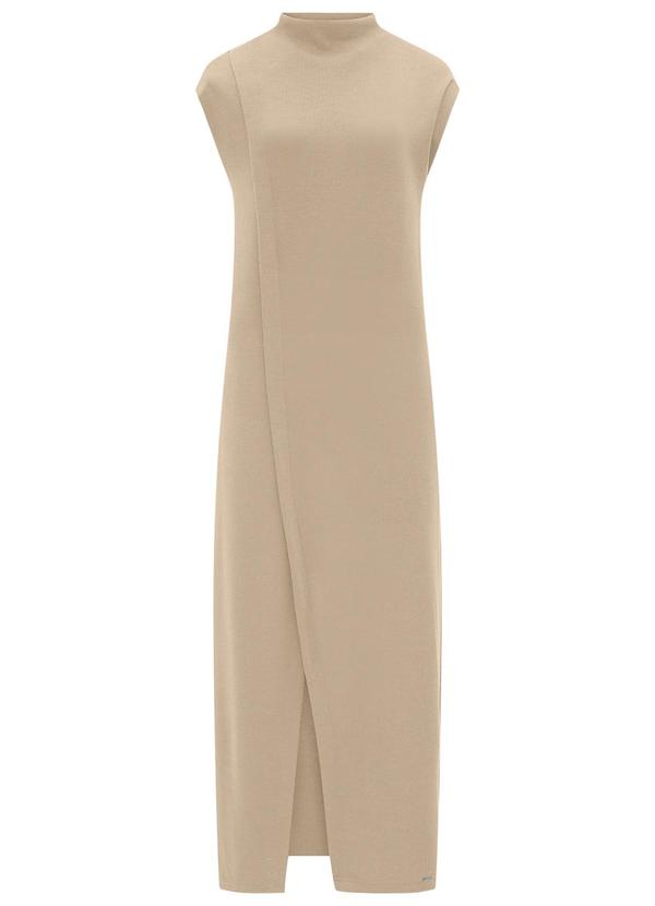 Lunender - Vestido Midi Chá com Gola Alta em Malha Bege 3