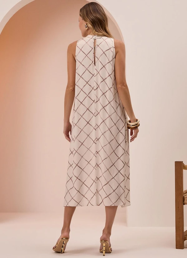 Lunender - Vestido Midi Chá com Gola em Viscose Bege 2