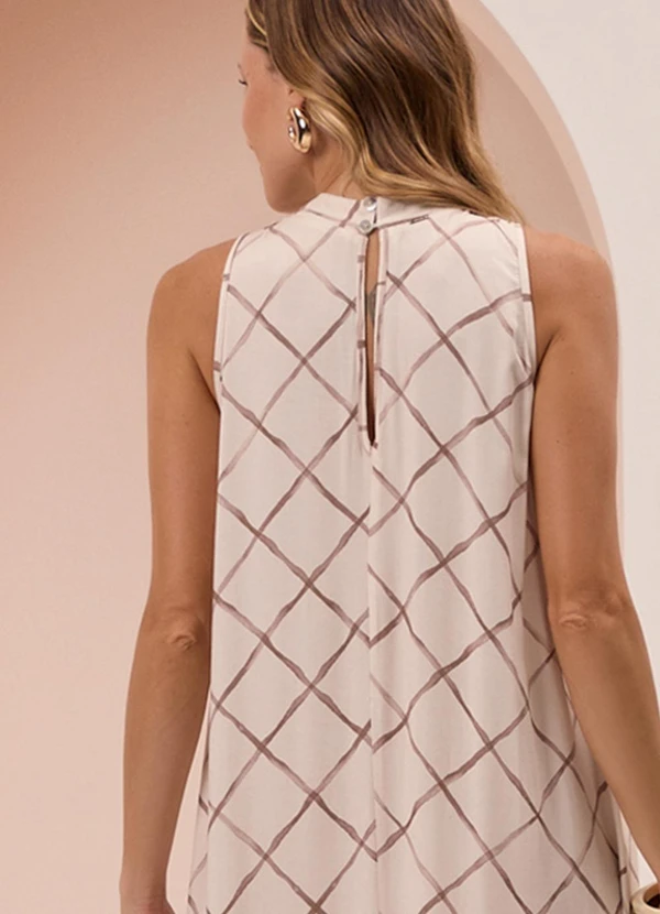 Lunender - Vestido Midi Chá com Gola em Viscose Bege 4