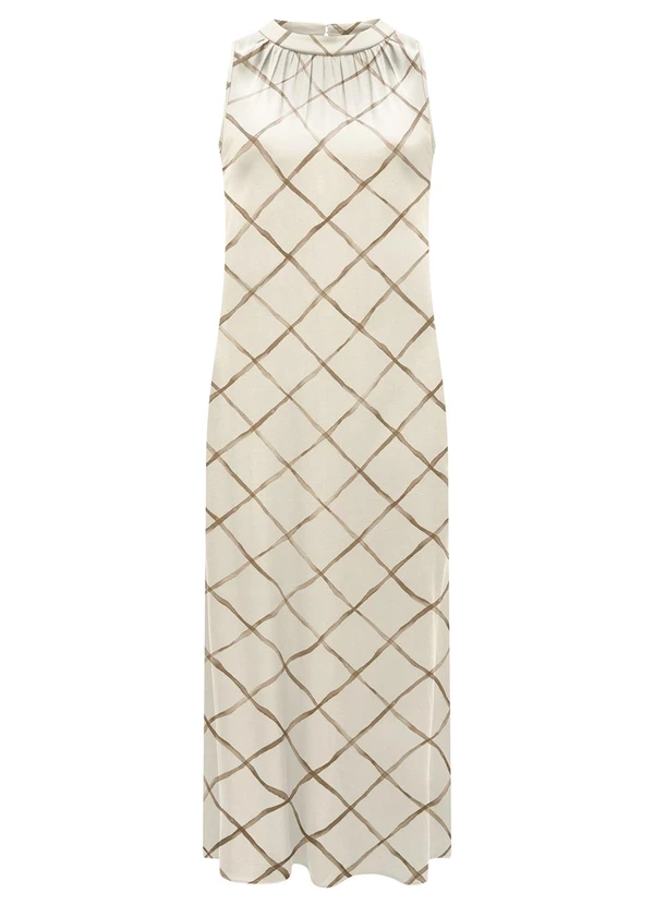 Lunender - Vestido Midi Chá com Gola em Viscose Bege 5