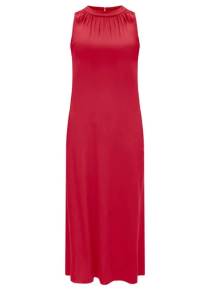 Lunender - Vestido Midi Chá com Gola em Viscose Vermelho - LUNENDER