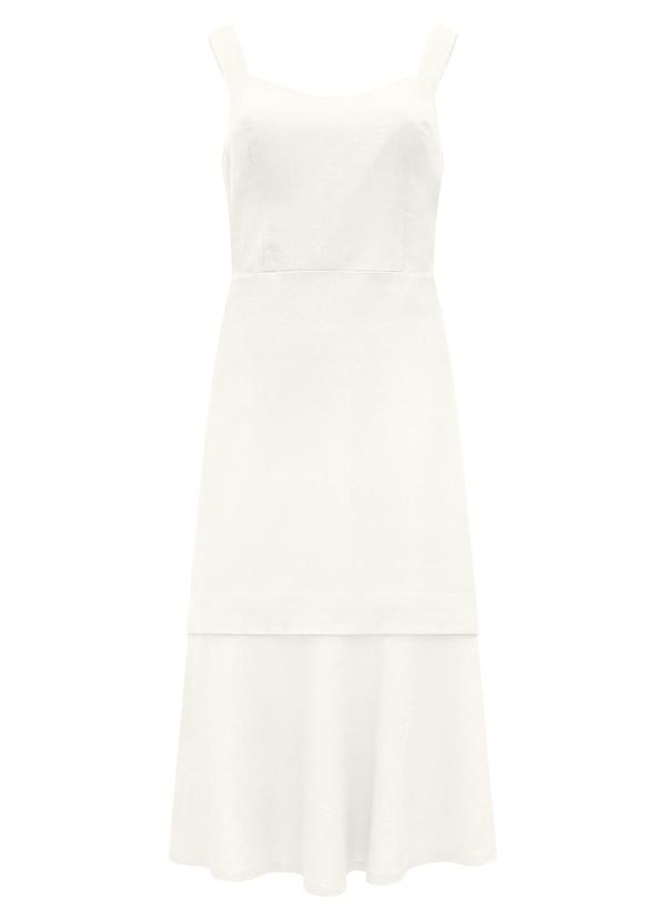 Lunender - Vestido Midi Chá Elástico Costas Linho Off White