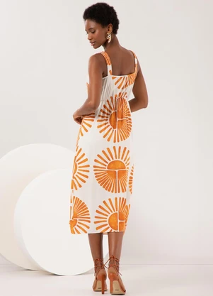 Lunender - Vestido Midi Chá Estampado com Alças Amarelo - LUNENDER
