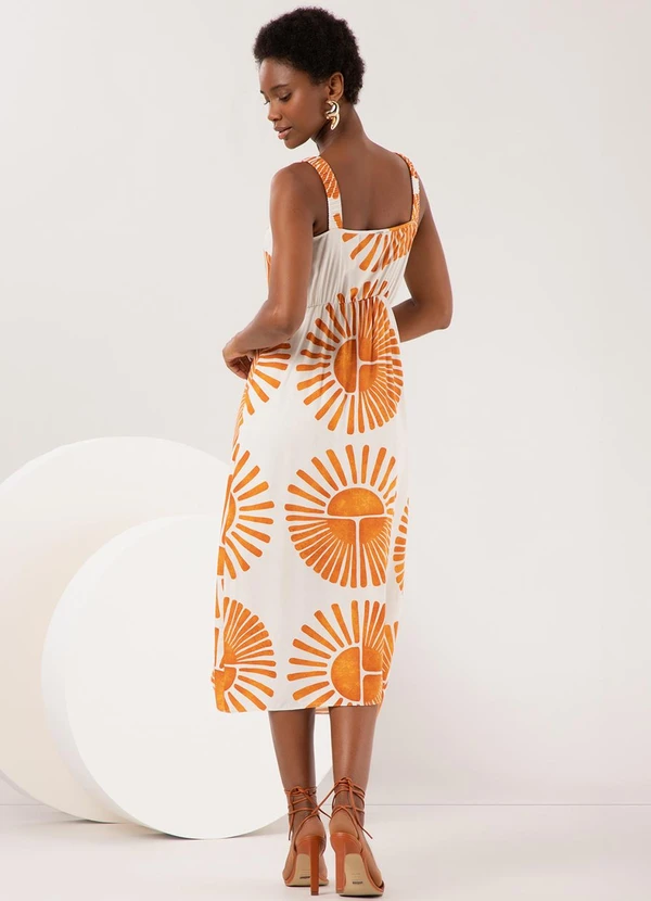 Lunender - Vestido Midi Chá Estampado com Alças Amarelo 2