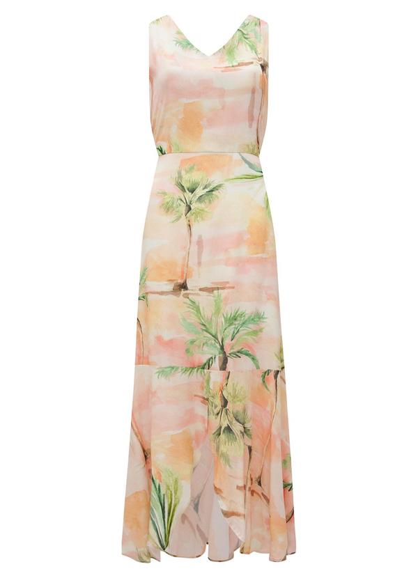 Lunender - Vestido Midi Chá Fenda Frontal Decote V Laranja 3