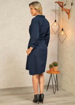 bonprix - Vestido Midi Chemise com Faixa Azul - BONPRIX