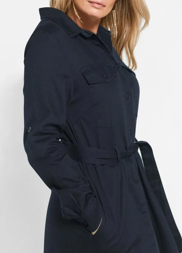 bonprix - Vestido Midi Chemise com Faixa Azul 6