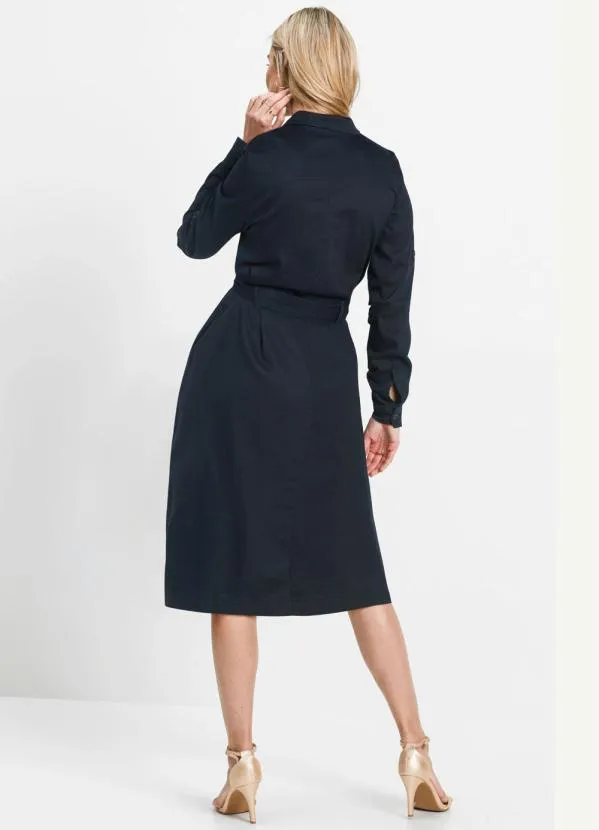 bonprix - Vestido Midi Chemise com Faixa Azul 4