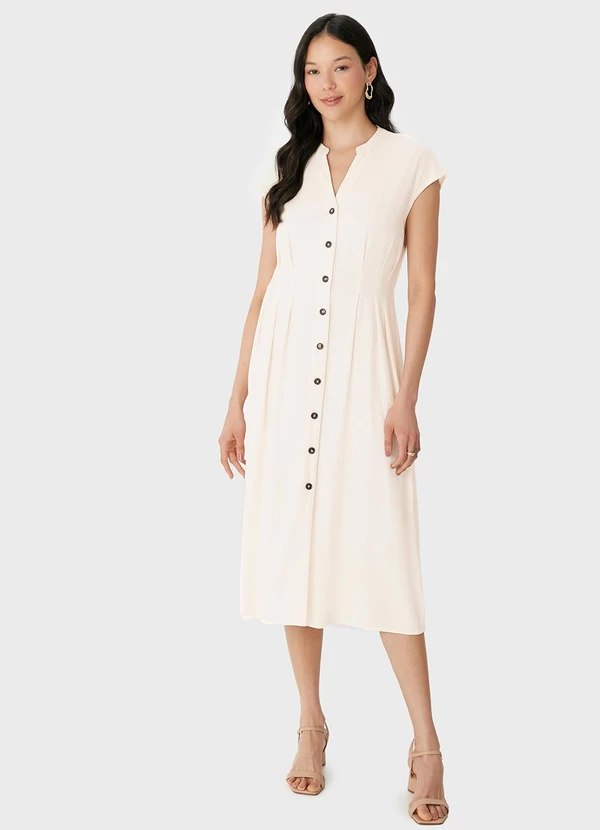 Malwee - Vestido Mídi Chemise Off White